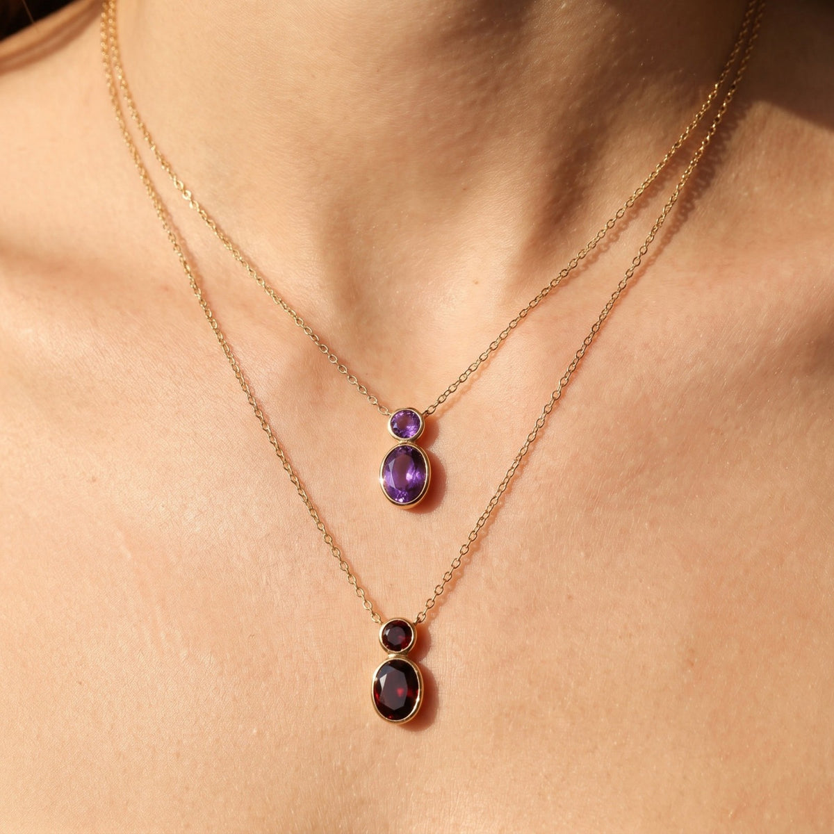 Dainty Dual Stone Bezel Necklace