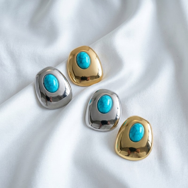 Classy Faux Turquoise Geometric Stud Earrings