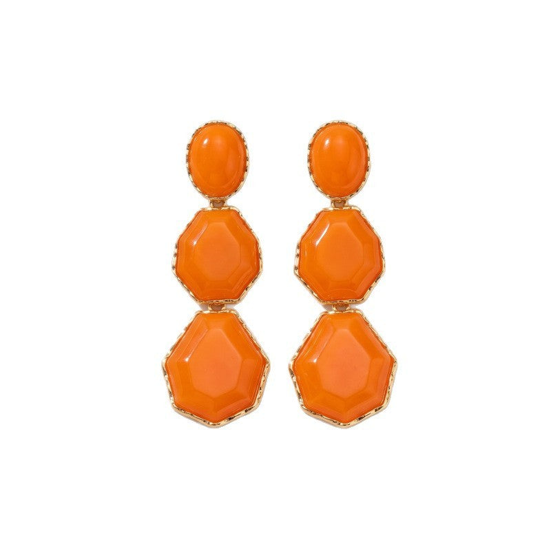 Classy Orange Geometric Resin Dangle Earrings