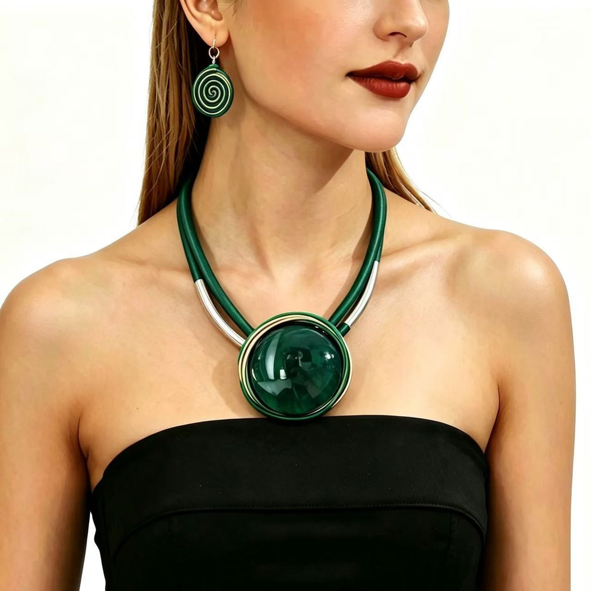Classy Round Wire Spiral Necklace & Earring Set