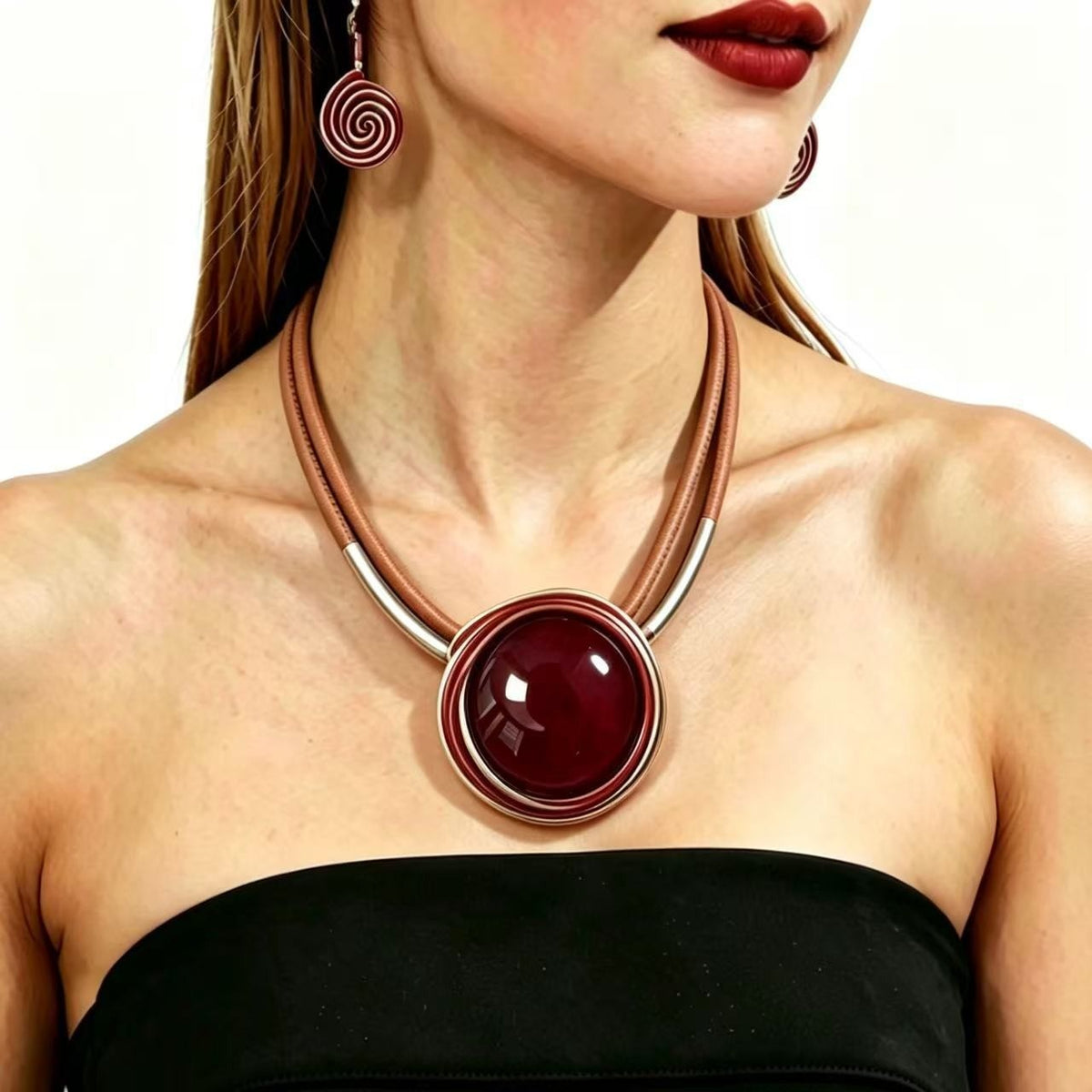 Classy Round Wire Spiral Necklace & Earring Set