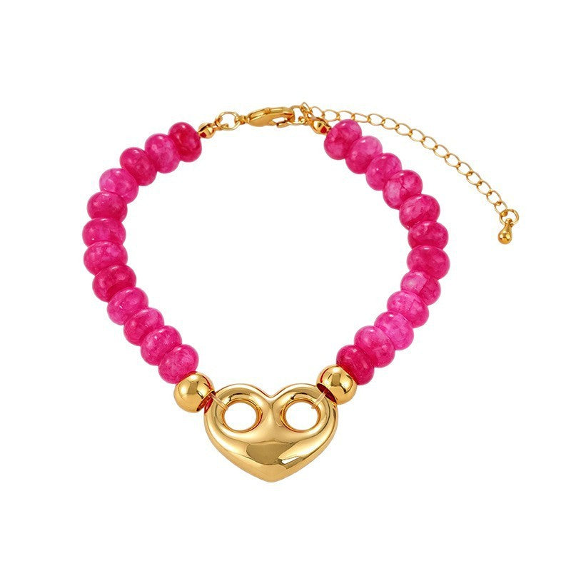 Boho Natural Stone Heart Charm Bracelet