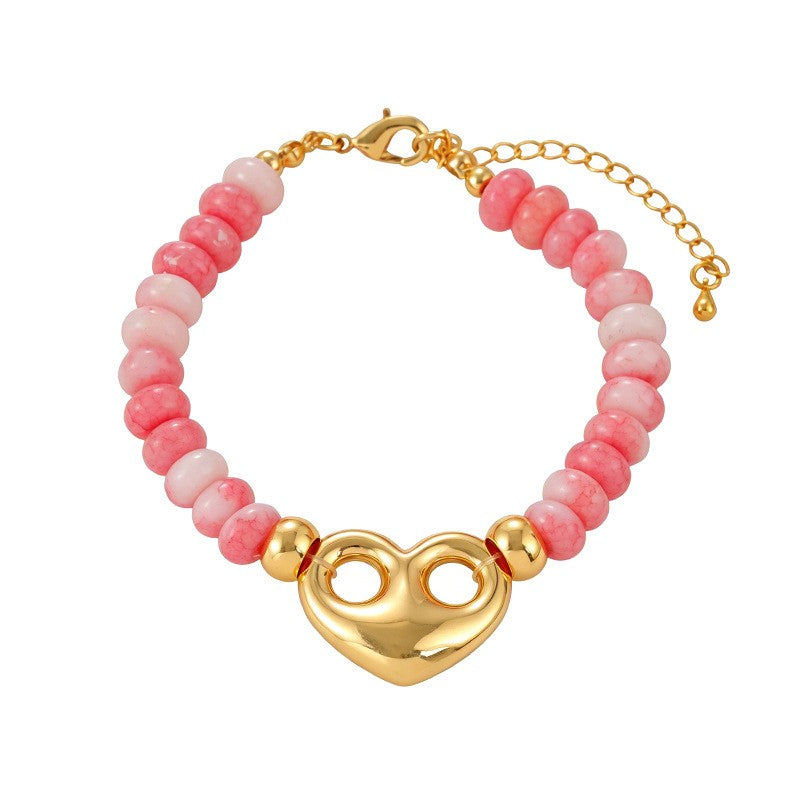 Boho Natural Stone Heart Charm Bracelet