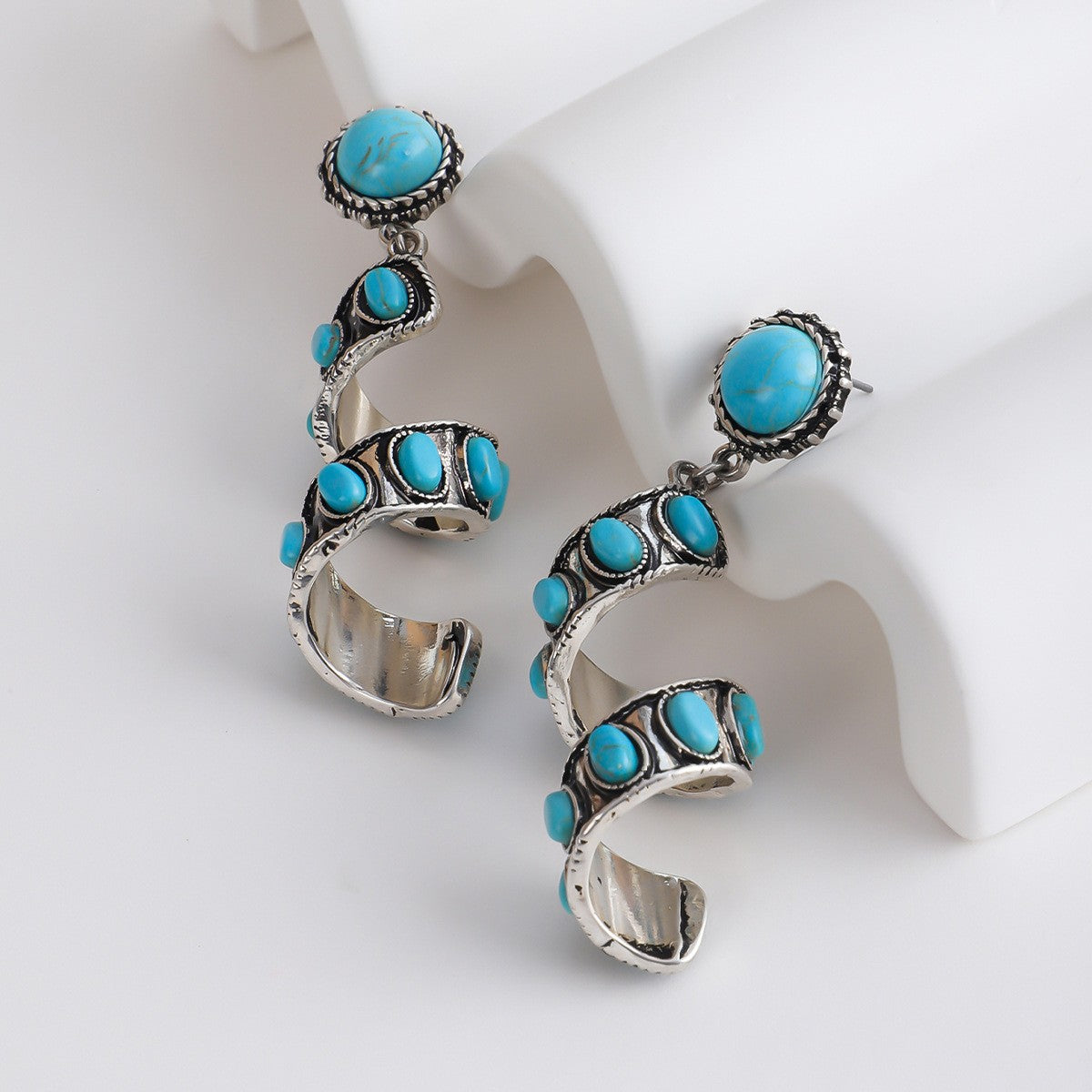 Boho Vintage Turquoise Spiral Dangle Earrings
