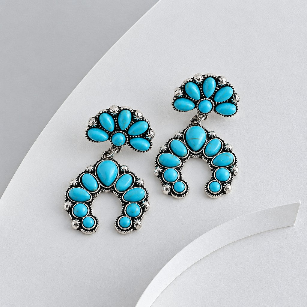 Boho Vintage Turquoise Spiral Dangle Earrings