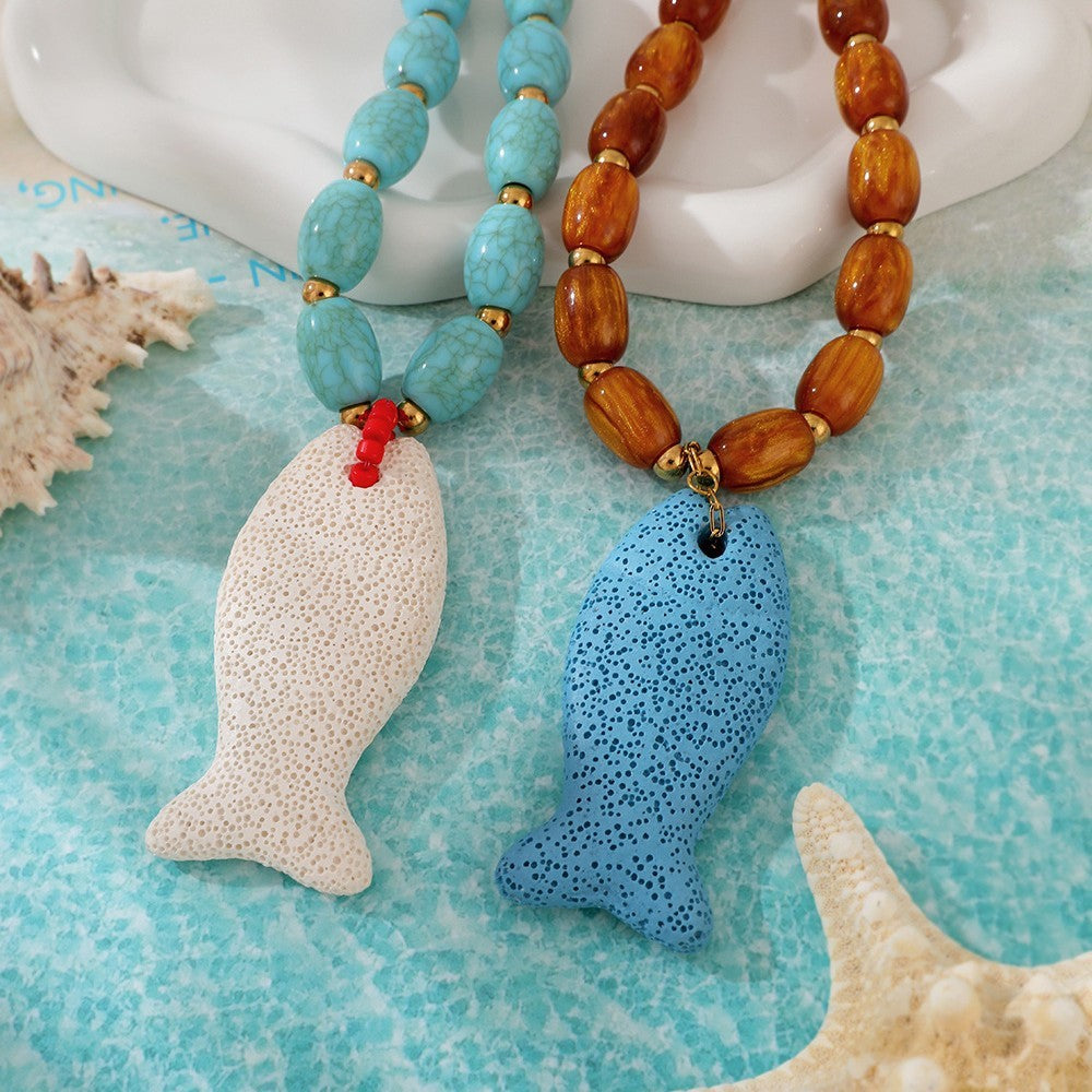 Boho Amber Beaded Fish Necklace