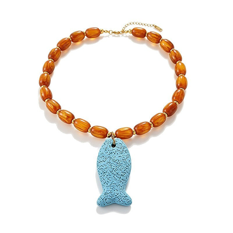 Boho Amber Beaded Fish Necklace