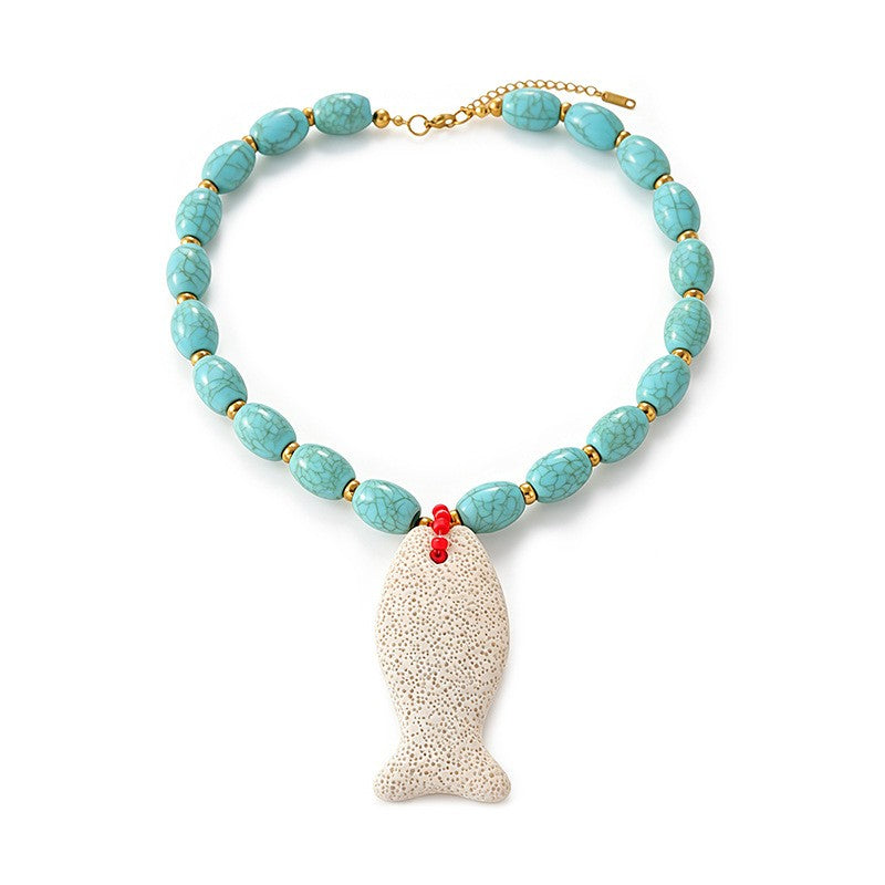 Boho Amber Beaded Fish Necklace