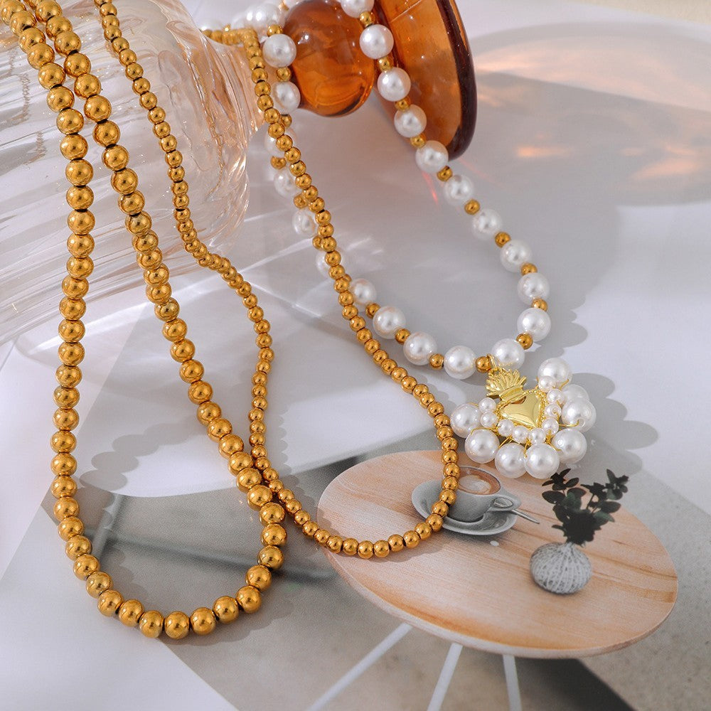 Romantic Pearl Beaded Heart Necklace Set