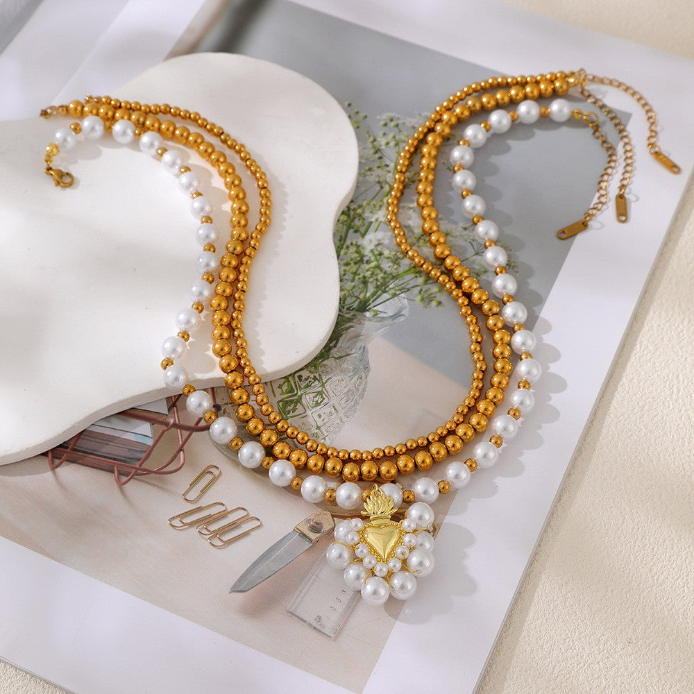 Romantic Pearl Beaded Heart Necklace Set