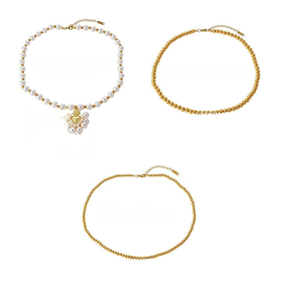 Romantic Pearl Beaded Heart Necklace Set