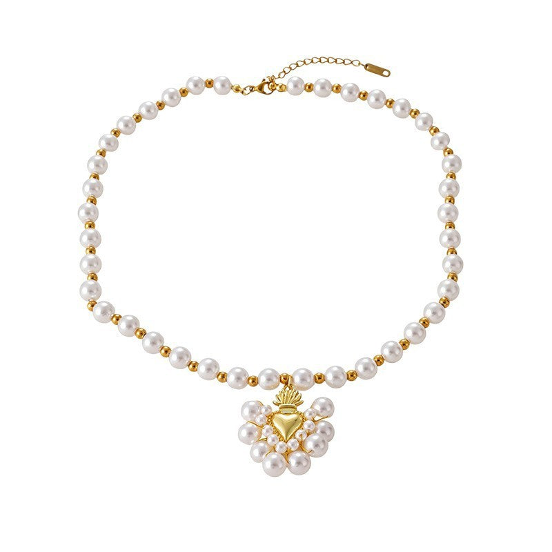 Romantic Pearl Beaded Heart Necklace Set