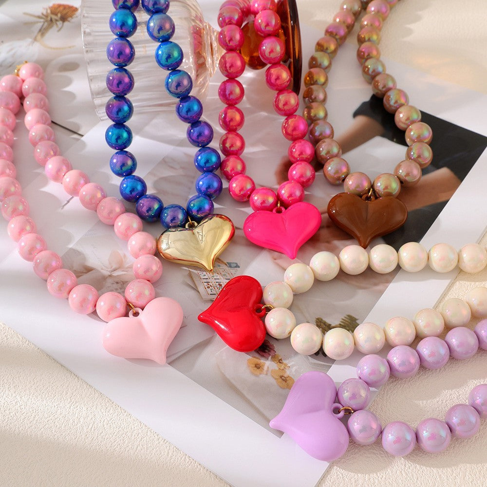 Sweet Pastel Resin Heart Beaded Necklace