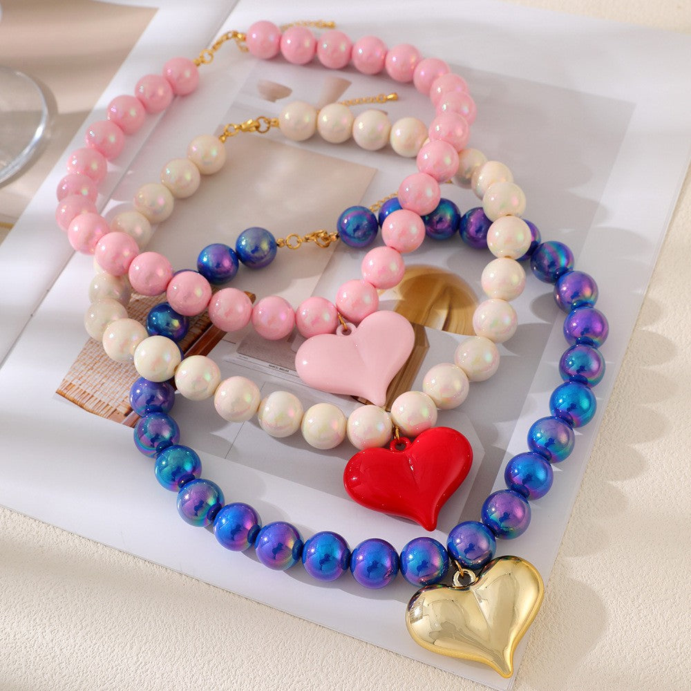 Sweet Pastel Resin Heart Beaded Necklace