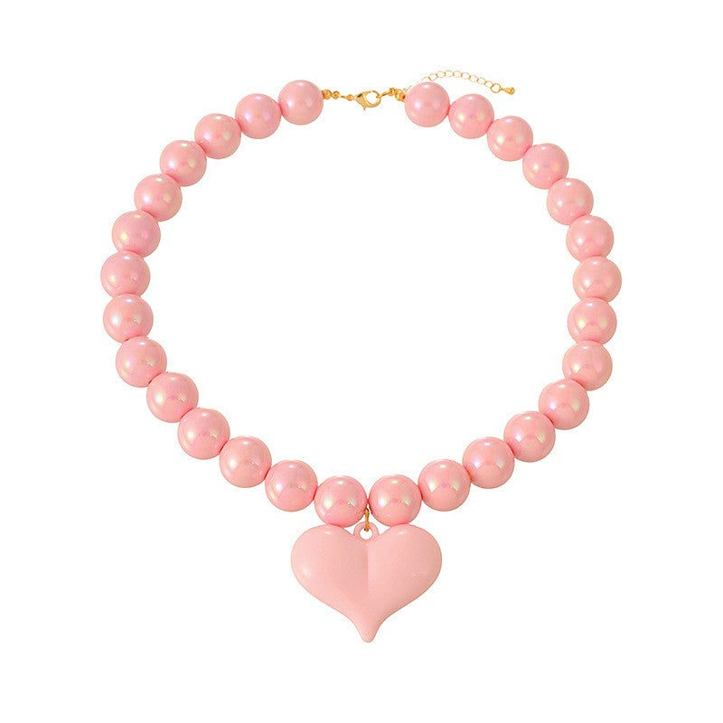 Sweet Pastel Resin Heart Beaded Necklace