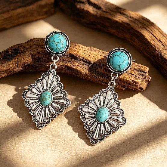 Vintage Turquoise Sunburst Dangle Earrings