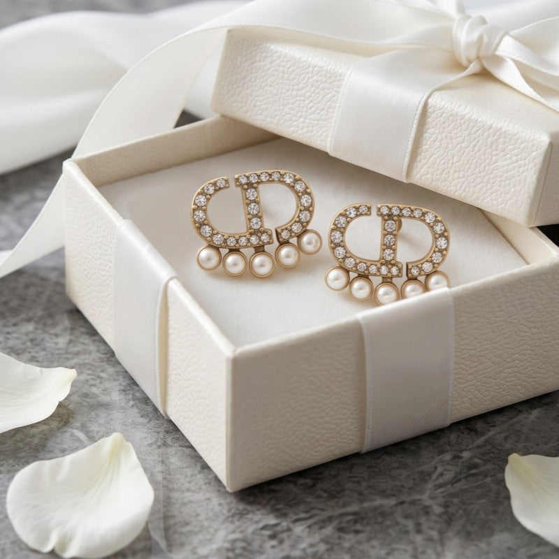 Classy Vintage Initial Pearl Stud Earrings