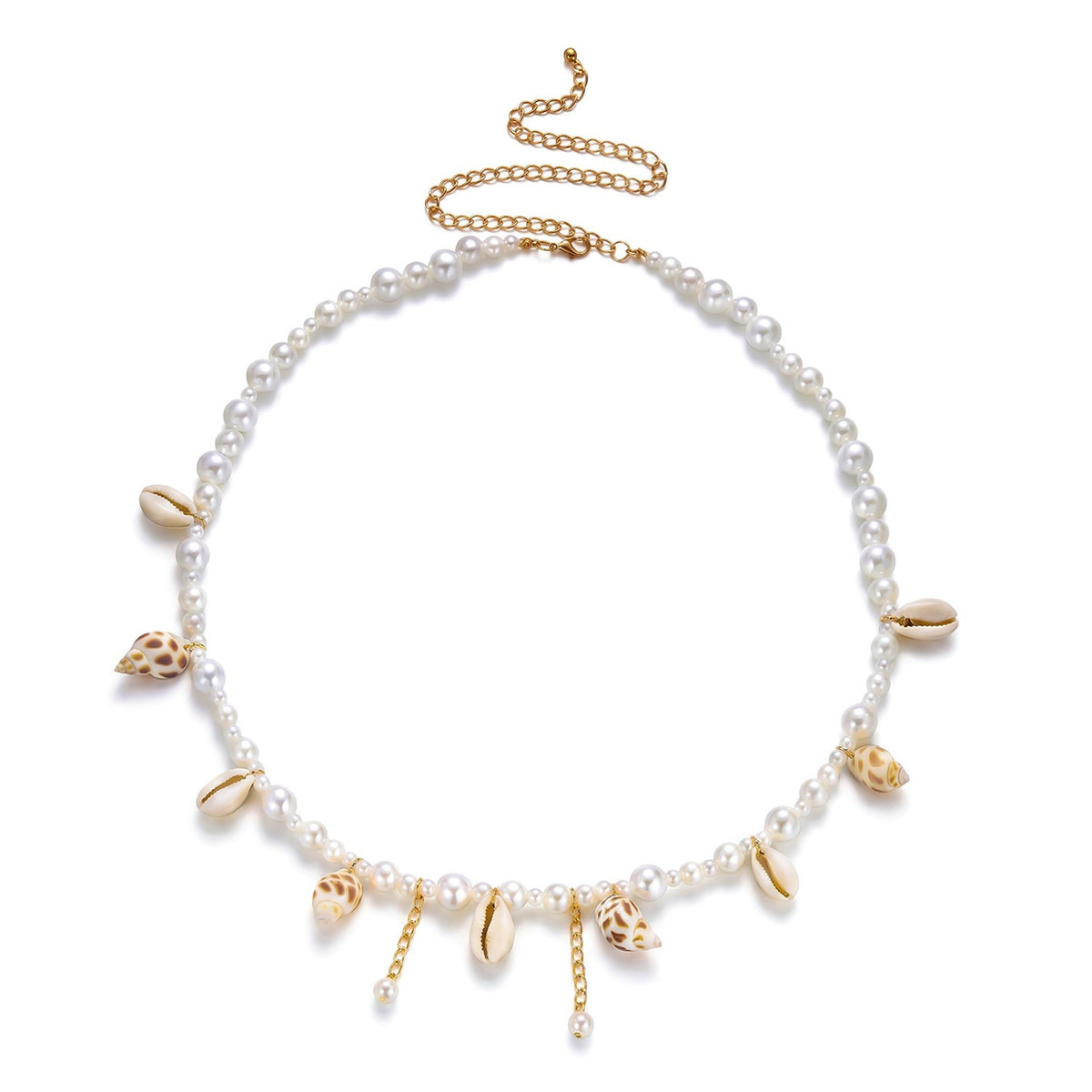 Boho Layered Faux Pearl & Shell Necklace, Bracelet Set