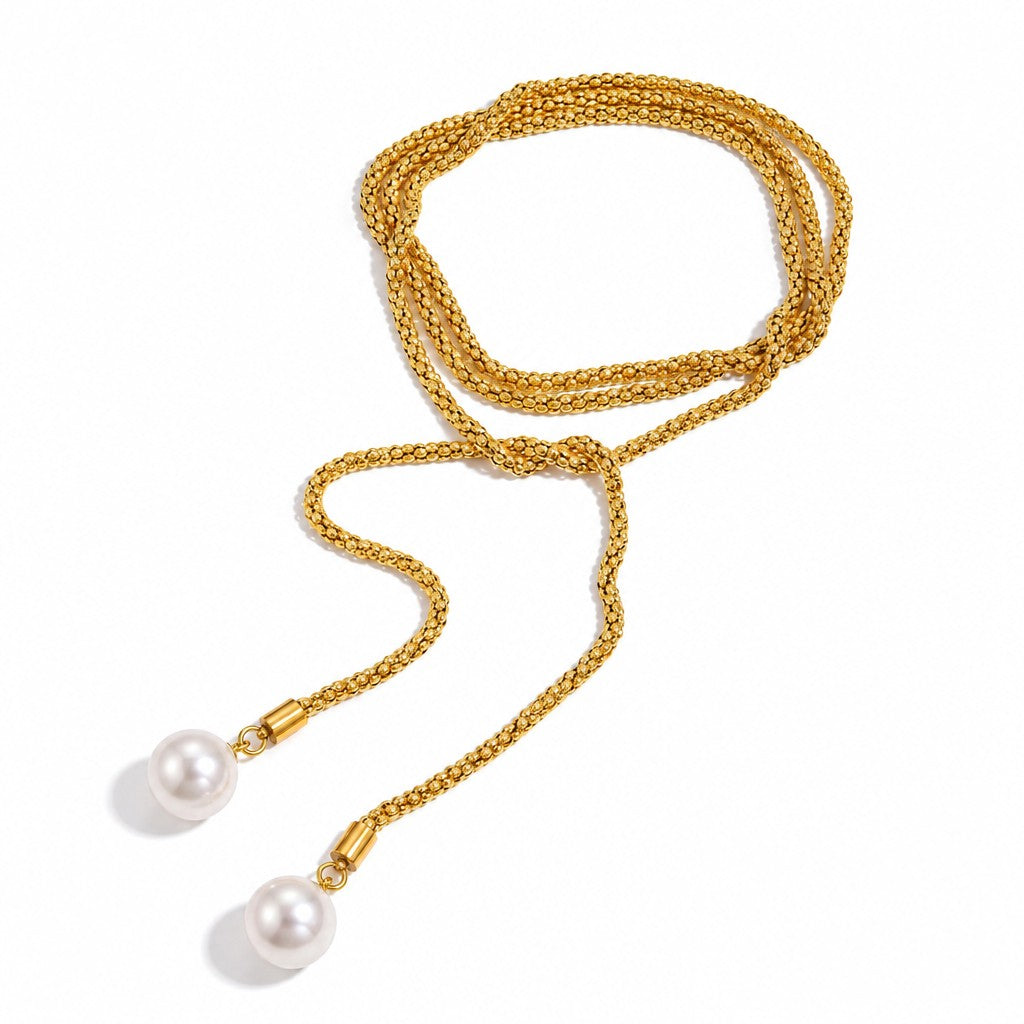 Classy Faux Pearl Knot Lariat Necklace