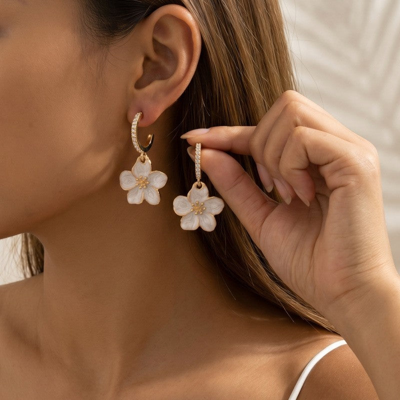 Classy Orange Enamel Flower Drop Earrings