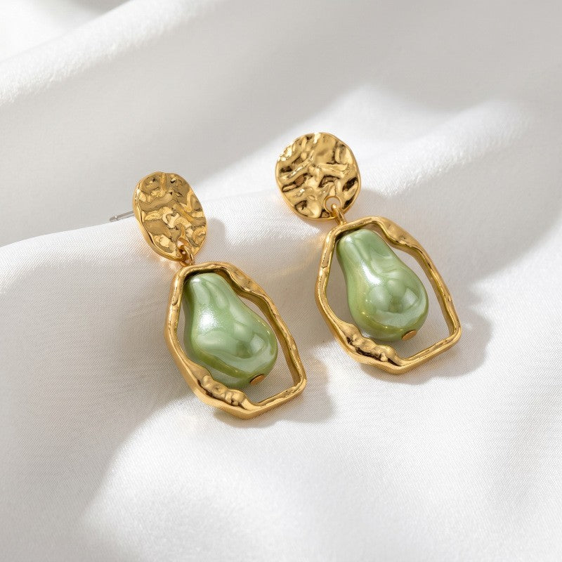 Classy Baroque Green Geometric Drop Earrings