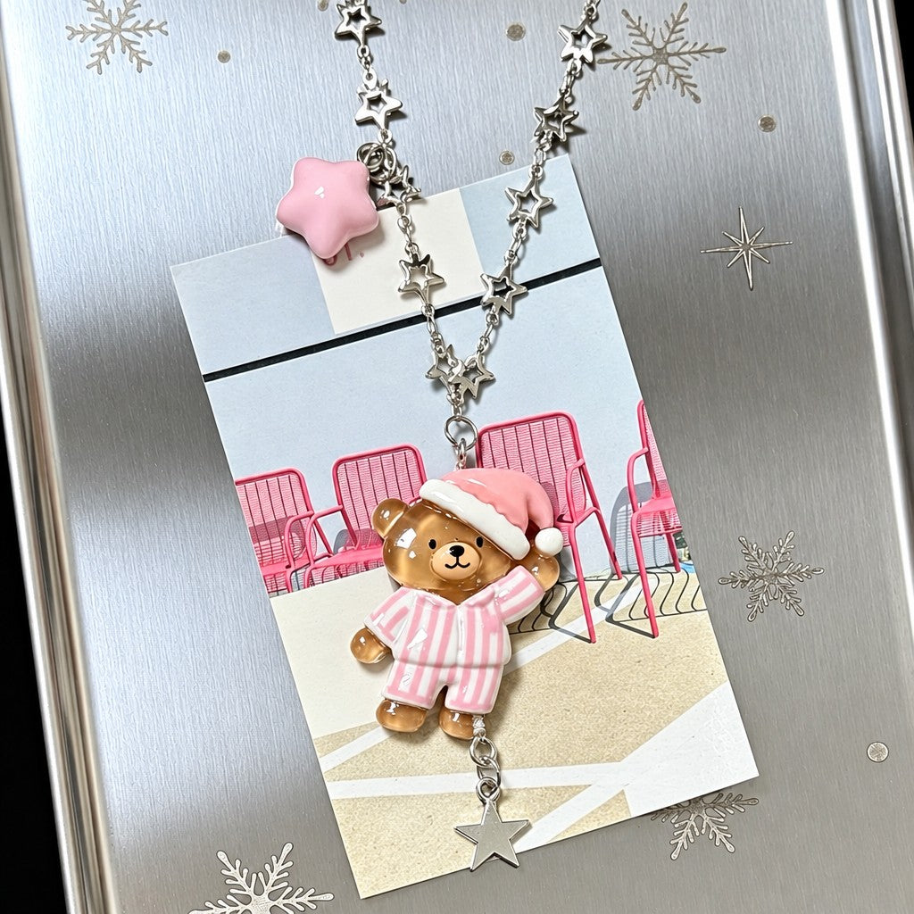 Cute Pajama Bear Star Necklace