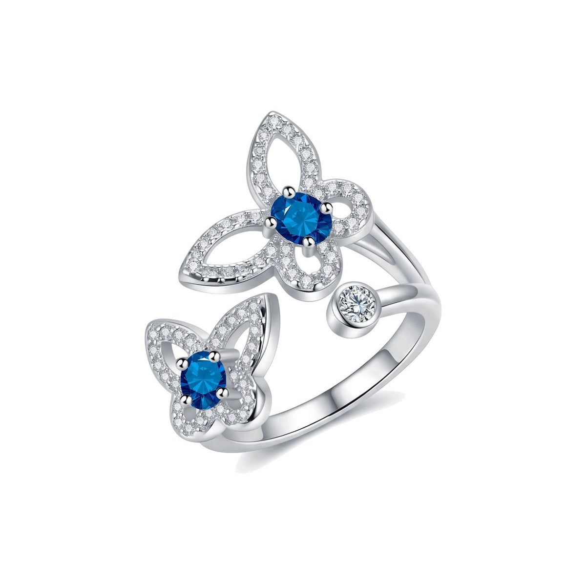 Dainty Blue Zirconia Double Butterfly Ring