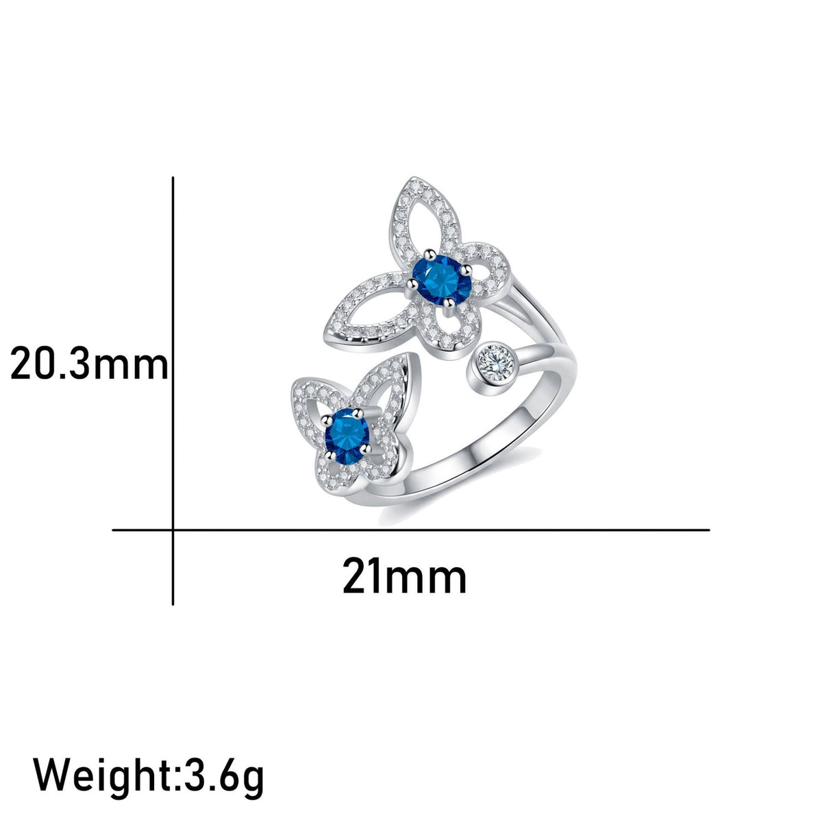 Dainty Blue Zirconia Double Butterfly Ring