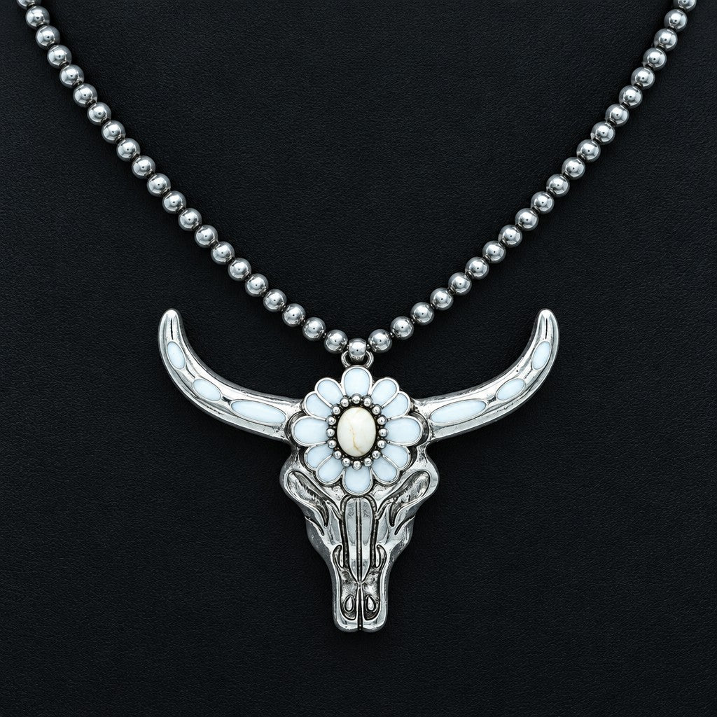 Vintage Turquoise Bull Skull Necklace