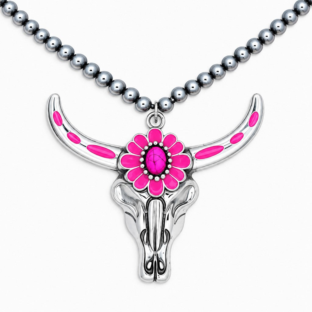 Vintage Turquoise Bull Skull Necklace