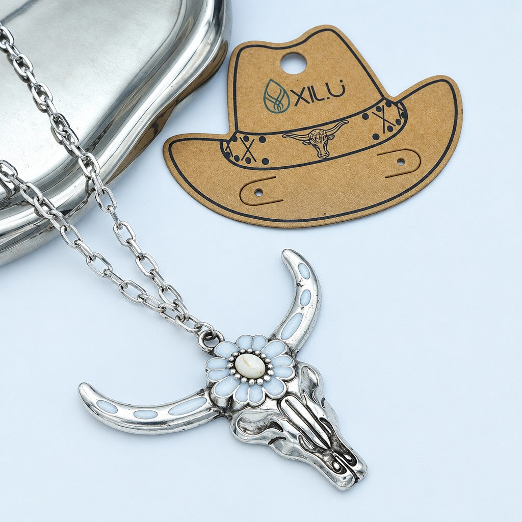 Vintage Turquoise Bull Skull Necklace