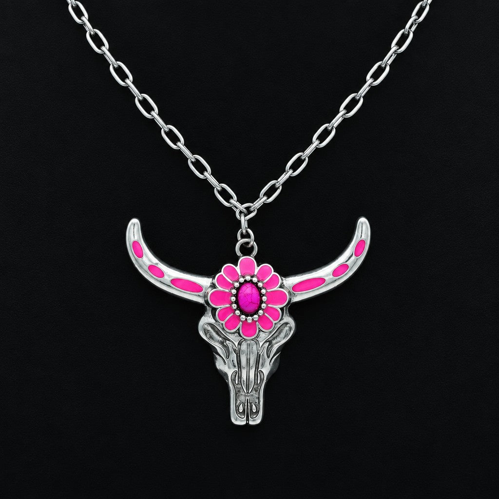 Vintage Turquoise Bull Skull Necklace