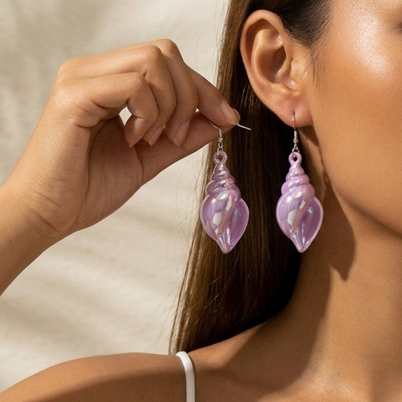 Romantic Iridescent Conch Shell Drop Earrings