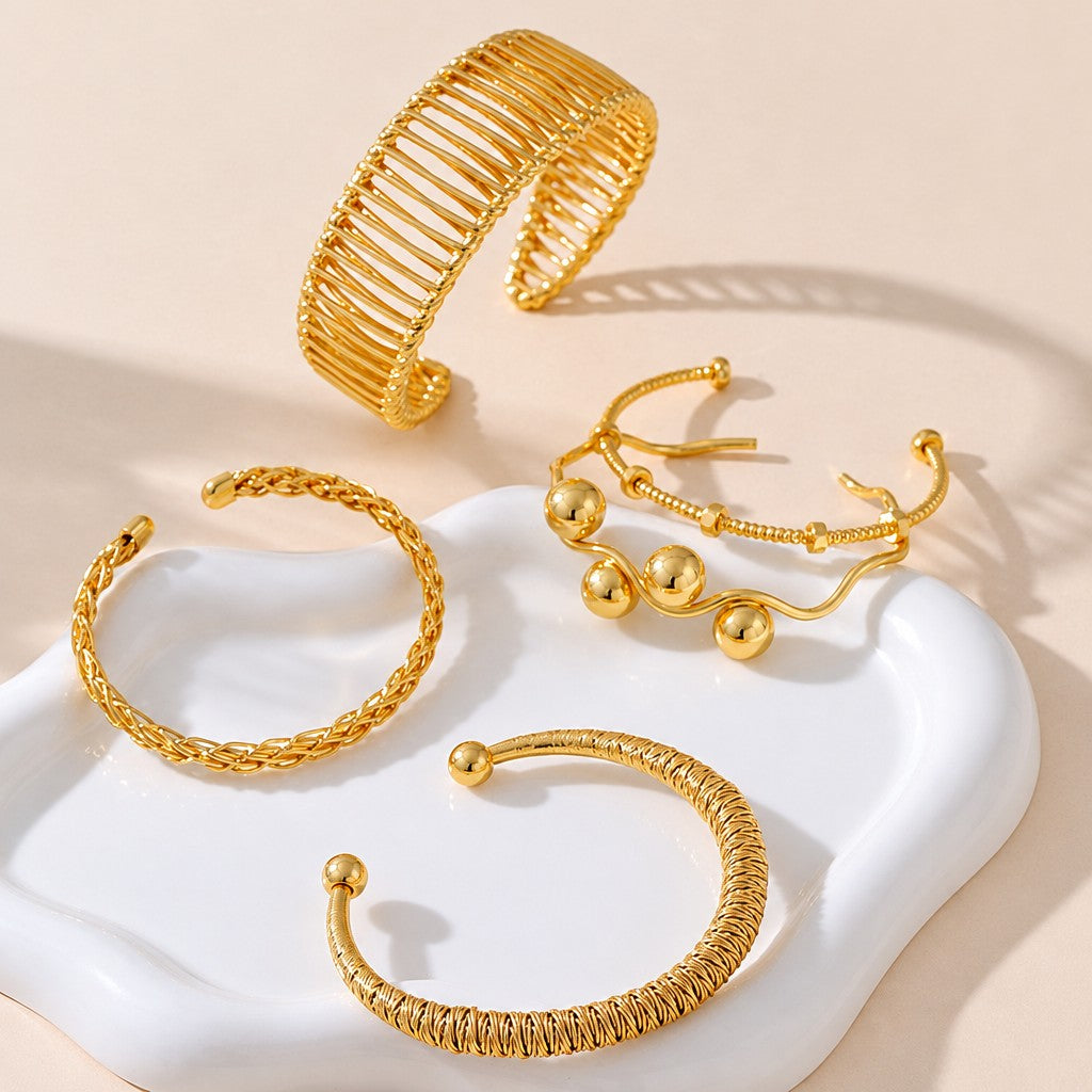 Boho Mixed Wire Cuff Bracelet Set