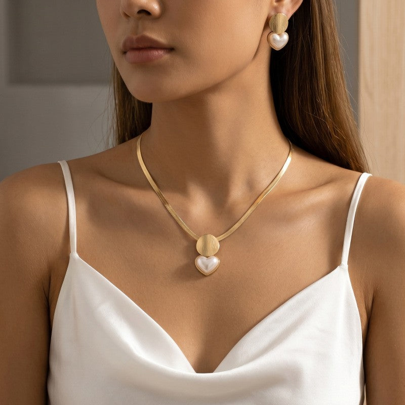 Classy Turquoise Heart Herringbone Necklace and Earring Set