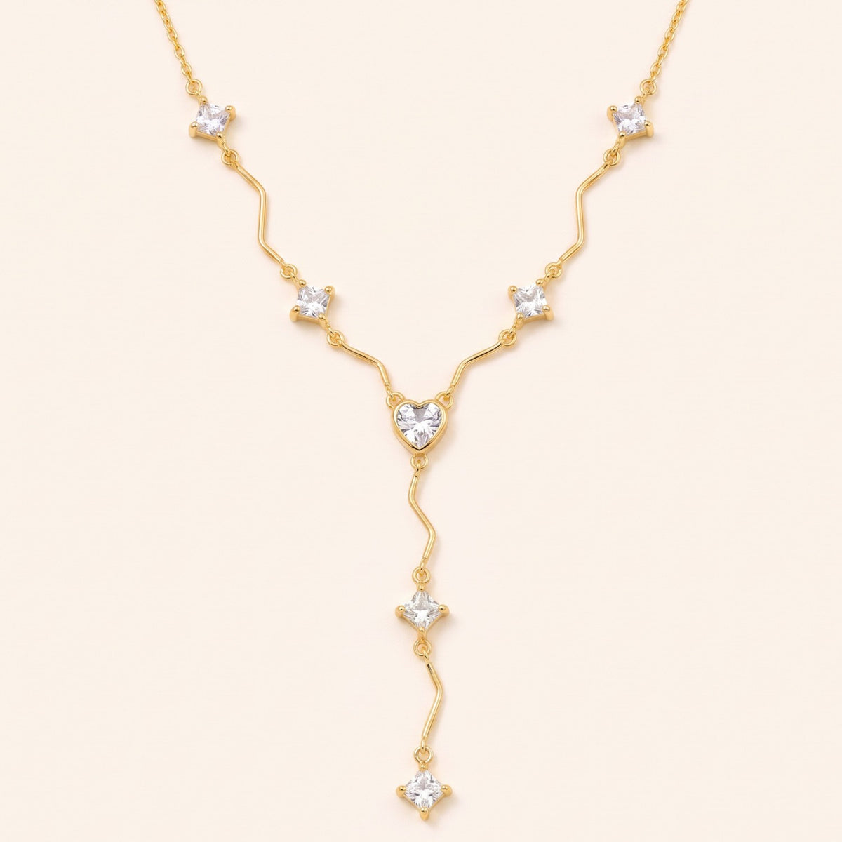 Classy Wavy Zircon Y-Necklace Set