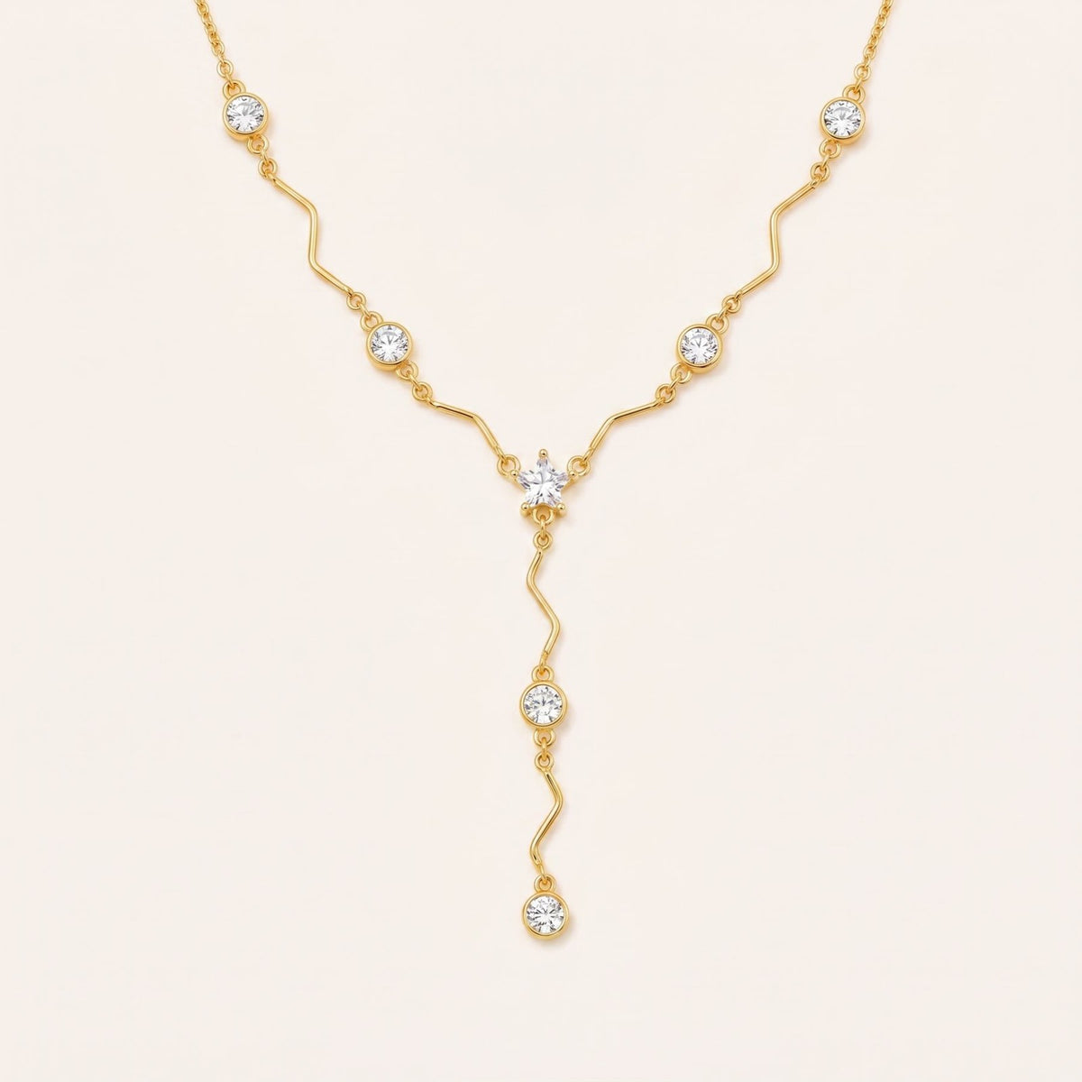 Classy Wavy Zircon Y-Necklace Set