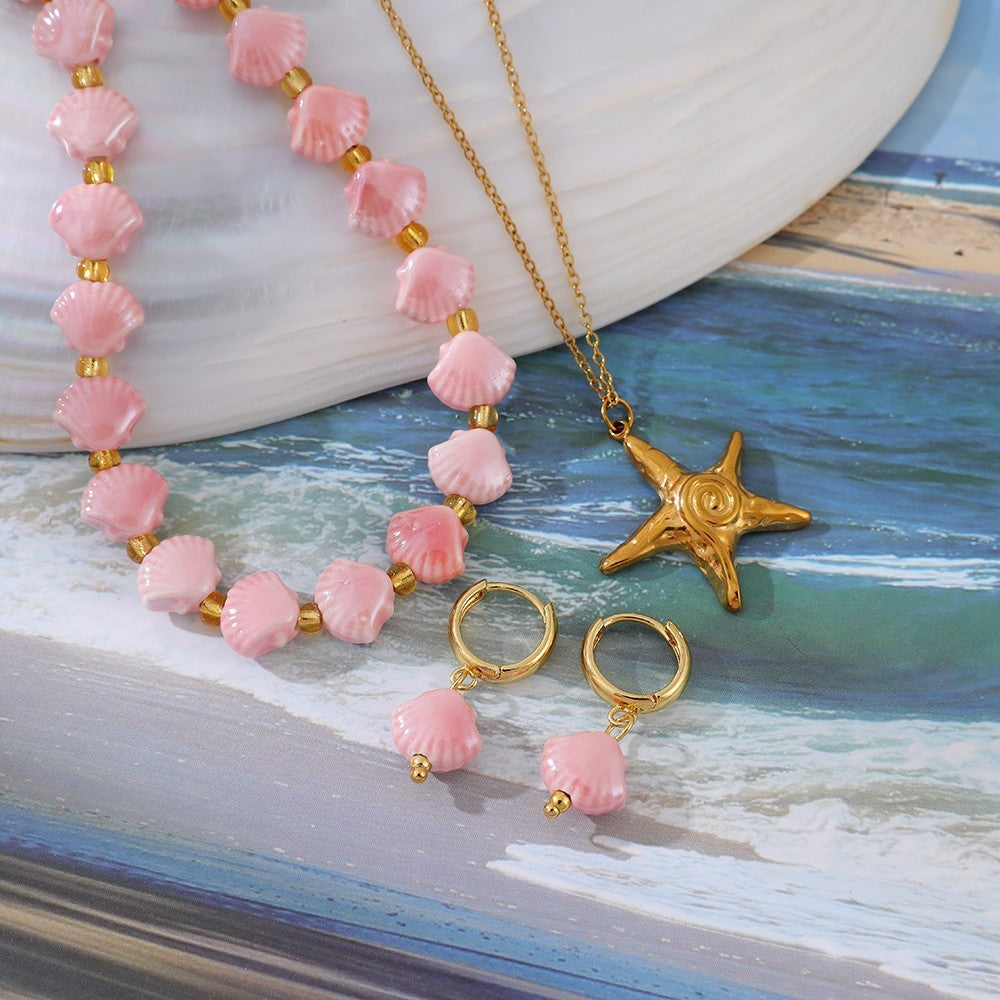 Dainty Pink Bead Starfish Necklace