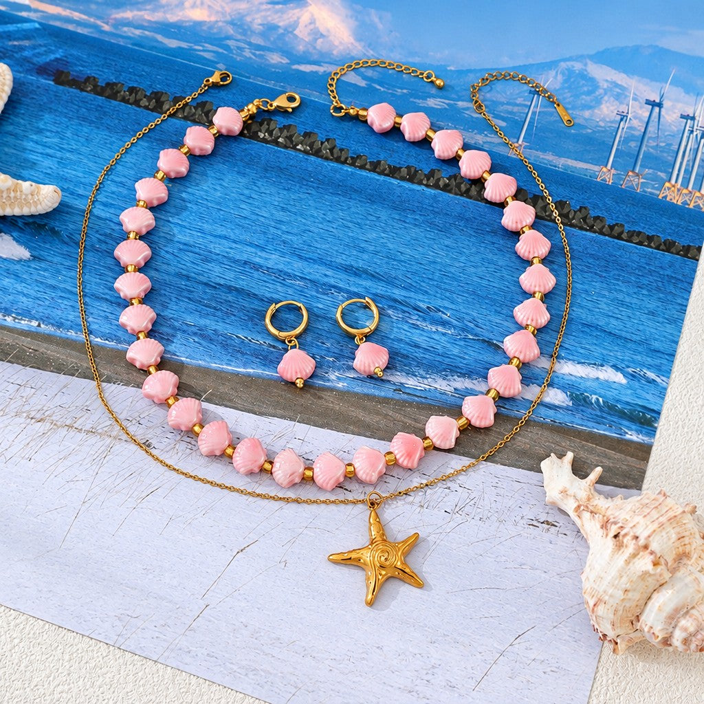 Dainty Pink Bead Starfish Necklace