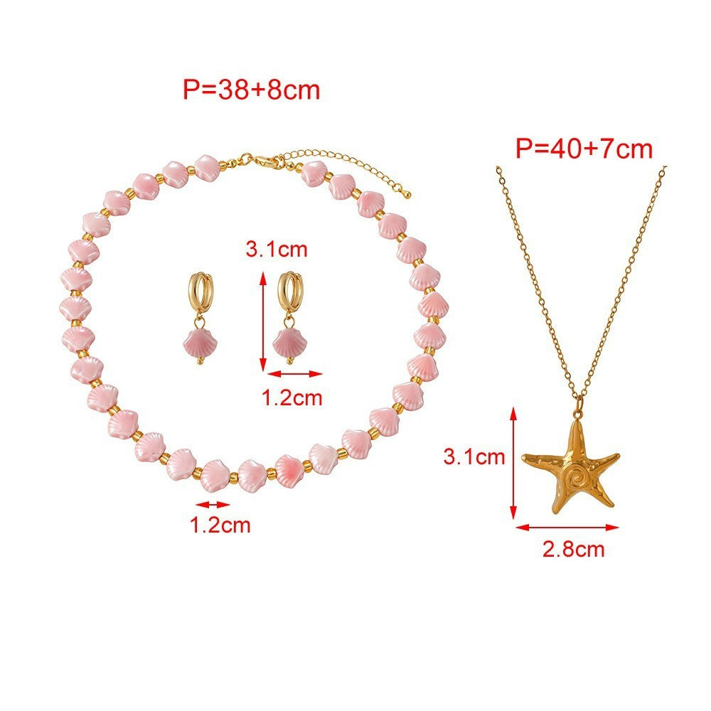 Dainty Pink Bead Starfish Necklace