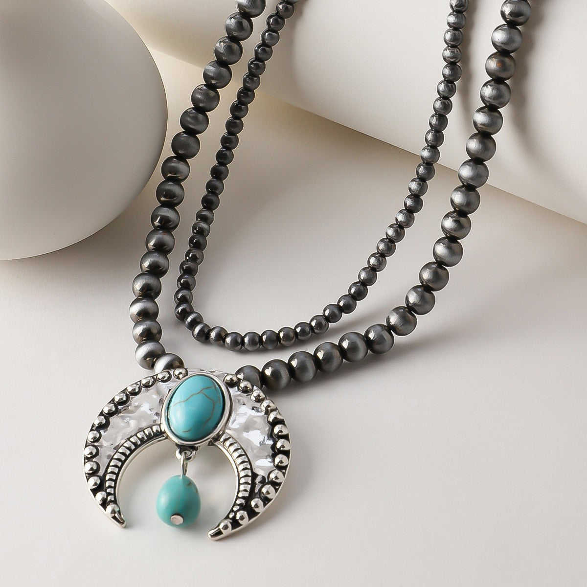 Boho Turquoise Crescent Beaded Necklace