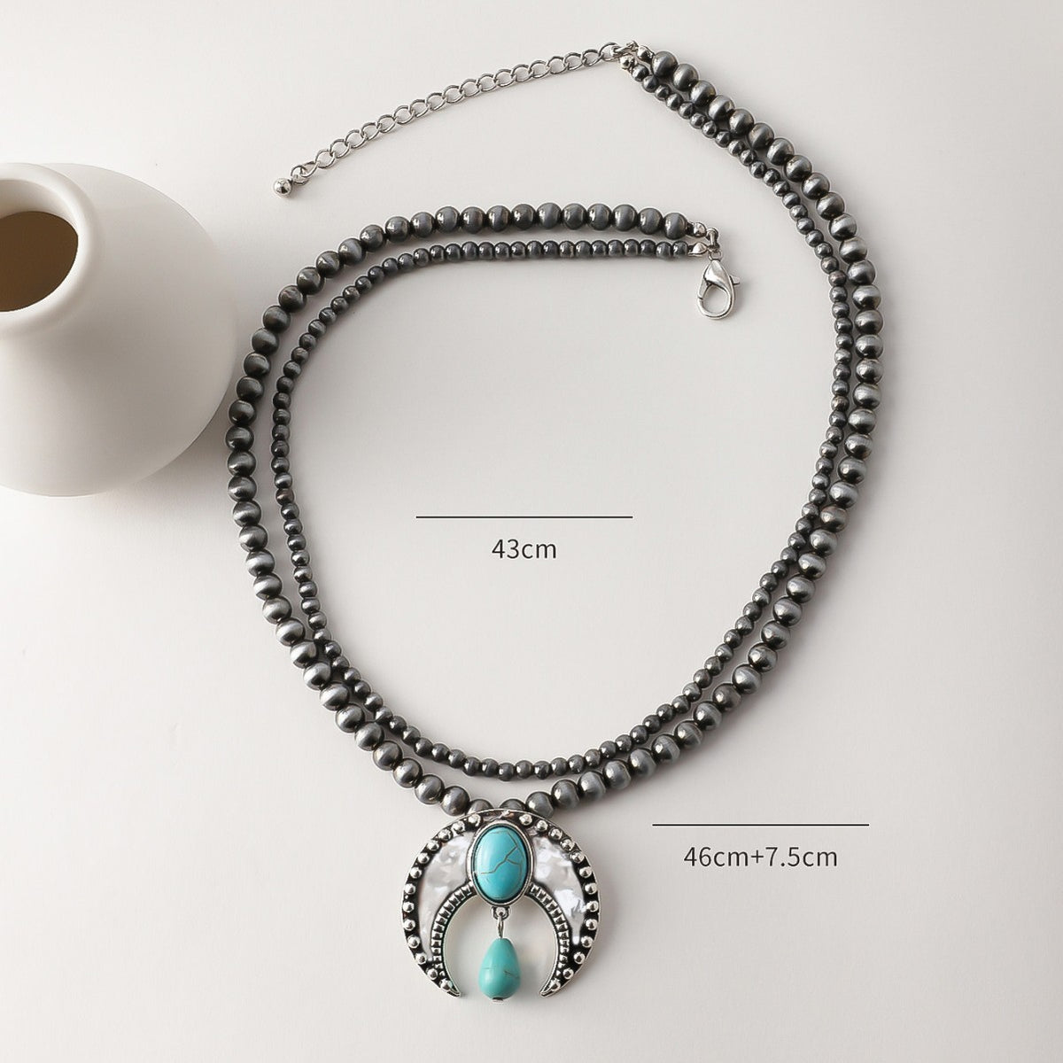 Boho Turquoise Crescent Beaded Necklace