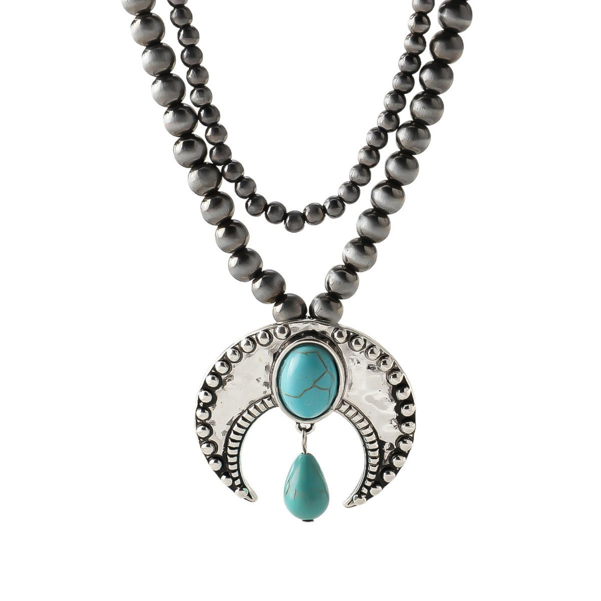 Boho Turquoise Crescent Beaded Necklace
