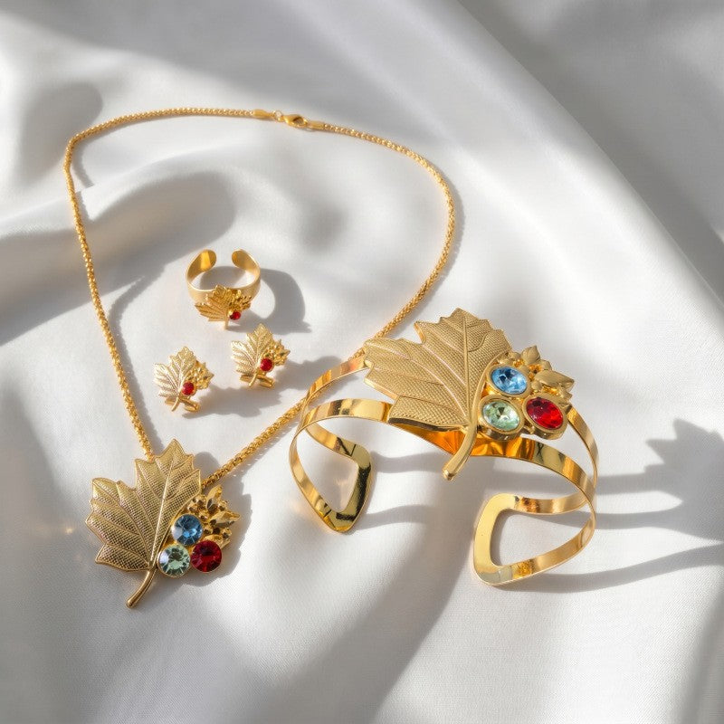 Classy Multicolor Maple Leaf Necklace, Bracelet & Earring Set