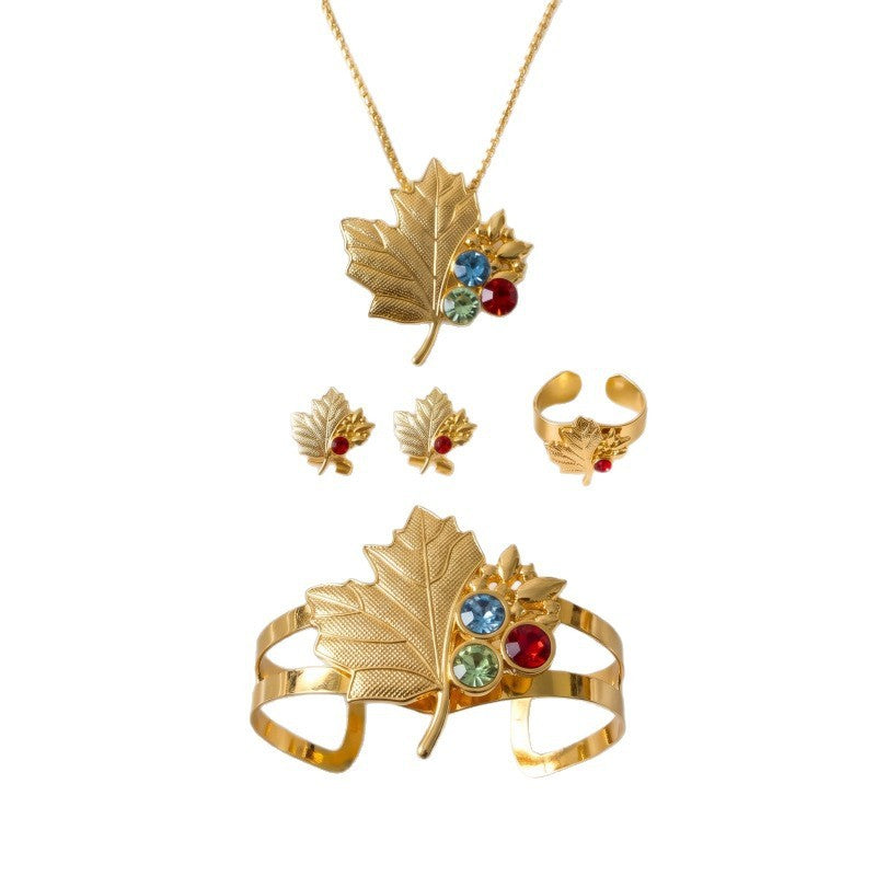 Classy Multicolor Maple Leaf Necklace, Bracelet & Earring Set
