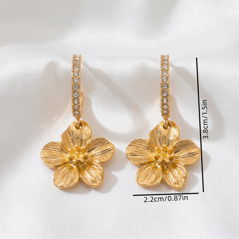 Classy Textured Floral Hoop Drop Earrings
