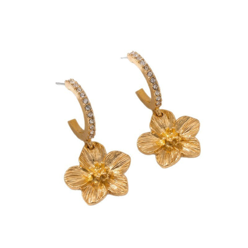 Classy Textured Floral Hoop Drop Earrings