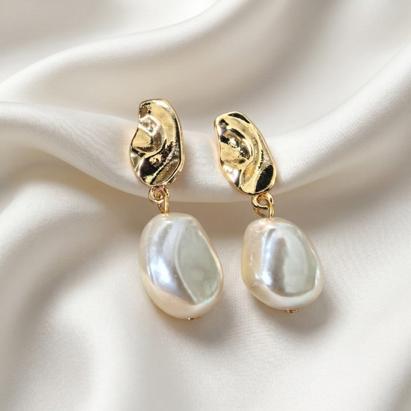 Classy Sculptural Gold Faux Pearl Drop Earrings