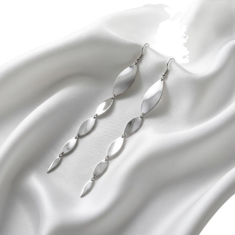 Classy Silver Geometric Leaf Dangle Earrings