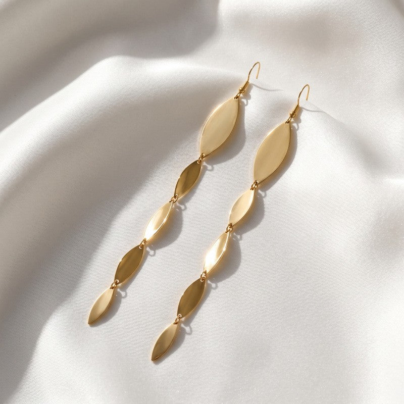 Classy Silver Geometric Leaf Dangle Earrings